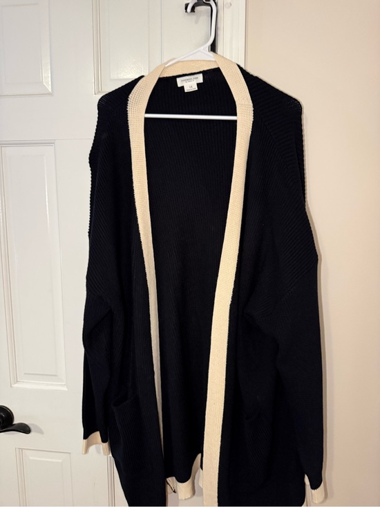 Chic Soul Sweaters - Chic Soul Black Cardigan with Cream Trim